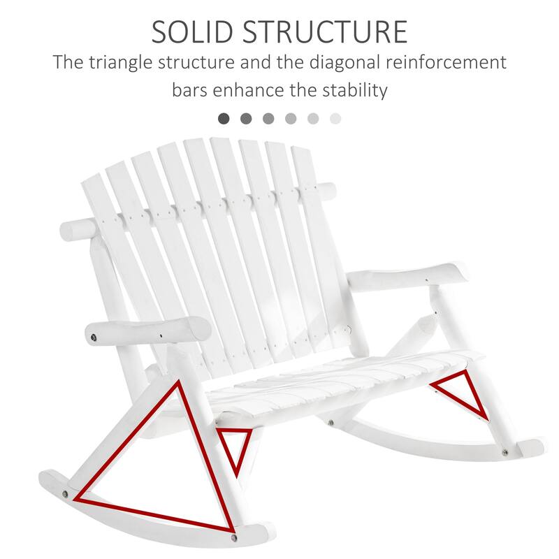 Outsunny 2-Person Wooden Adirondack Rocking with Slatted Design for Backyard, Porch, Poolside