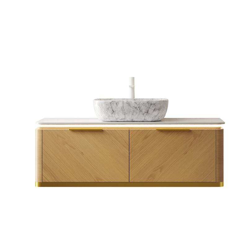 GDF Studio - Dipa 48" Sintered Stone Countertop Bathroom Vanity with Ceramic Vessel Basin & Sensor Light, WITHOUT Faucet