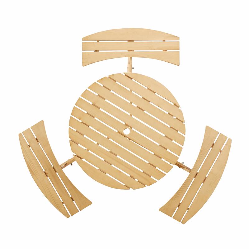 Outdoor 6 Person Round Picnic Table with Bench, Umbrella Hole for Garden, Backyard, Porch, Patio