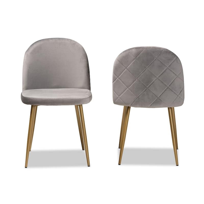 Fantine Modern Luxe and Glam Velvet Fabric Upholstered and Gold Finished Metal 2-Piece Dining Chair Set