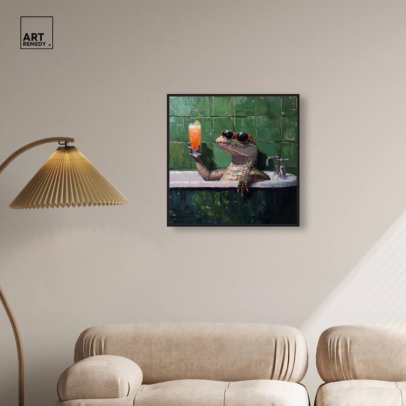 Cocktail Croc I Canvas by Art Remedy