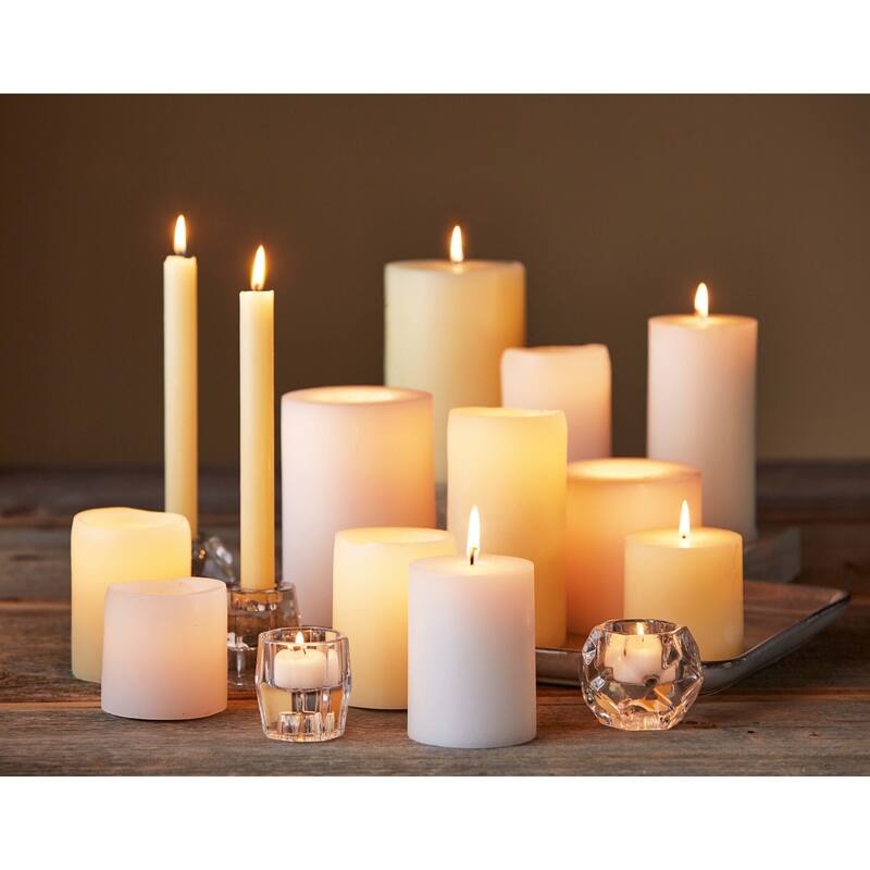 Chapel Mini Pillar 2x2 White Candles Set Of 4 Unscented Paraffin Wax Drip-Free Long Burning 12 Hours