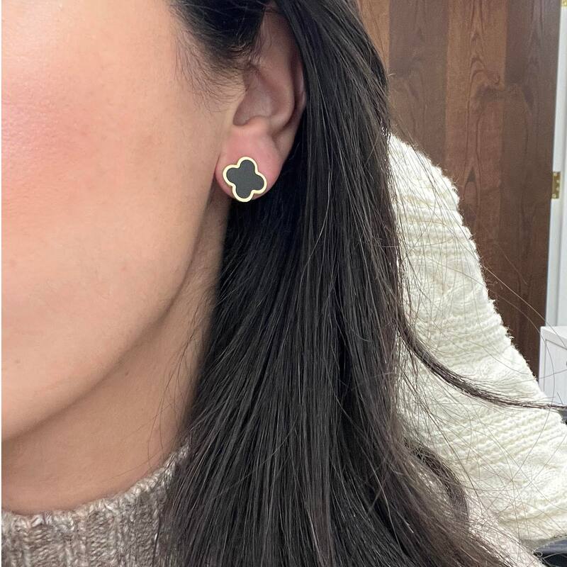 Italian Gold 14K Yellow Gold Large Clover Stud Earrings - Made in Italy - Clover Size 15mm 2.40 grams