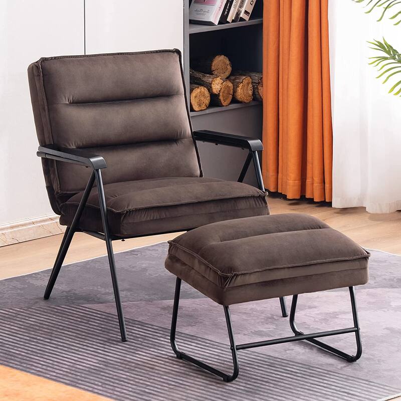 MCombo Tufted Velvet and Iron Club Chair with Ottoman