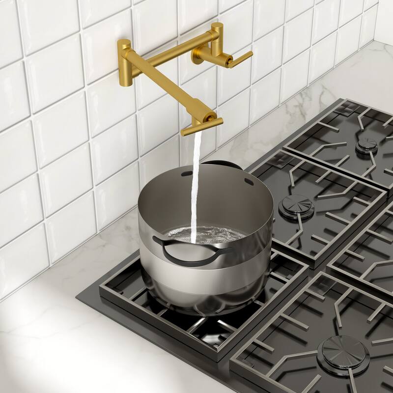 Lordear Wall Mount Brassmetal Pot Filler Faucet with Single Hole 360 Degree Rotation Dual Joints