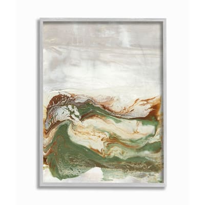 Stupell Abstract Paint Fluid Green Brown Design Framed Wall Art