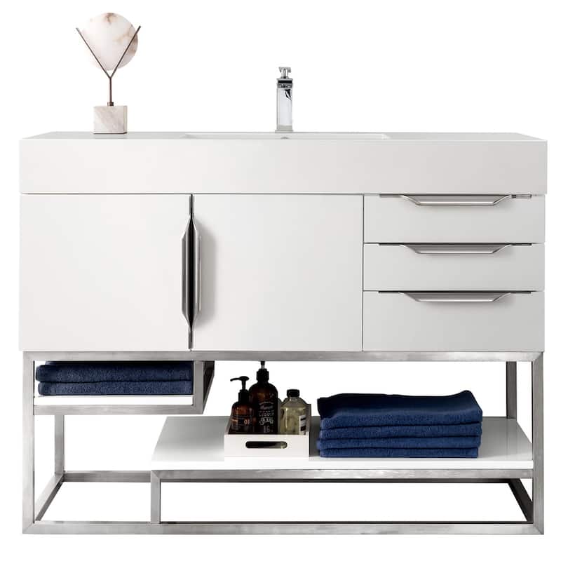 James Martin Vanities Columbia 48" Single Vanity, Glossy White with Brushed Nickel Hardware