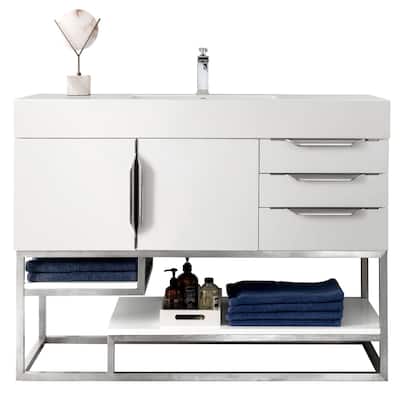 James Martin Vanities Columbia 48" Single Vanity, Glossy White with Brushed Nickel Hardware