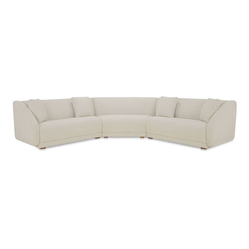 NADAAL STUDIOS Solace 3 Piece Modular Sectional with Wedge Slipper Chair, Sloped Arms, Plinth Base, Four Toss Cushions, White - Symmetrical - White