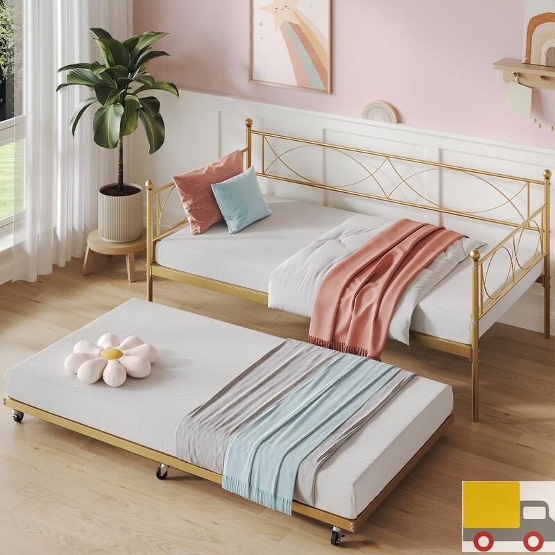 Twin Metal Daybed with Pull-Out Trundle - Twin - Gold