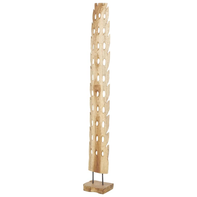 Brown Teak Wood Handmade Tall Floor Cutout Post Abstract Sculpture with Live Edge Base