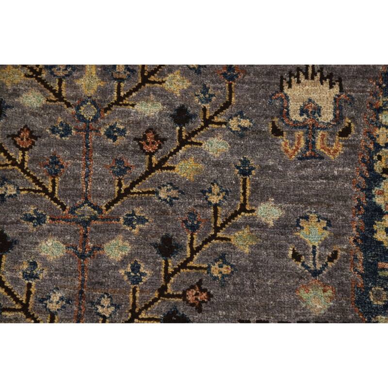 Hand Knotted Oriental 100% Wool Carpet Transitional Floral Greys & Charcoal Oushak Runner Rug - 9' 9'' X 2' 10''