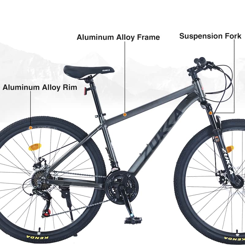27.5 Inch Cycling Bicycle, 21 Speed Mountain Bike w/Front Suspension, Dual Disc Brakes, Aluminum Alloy Frame for Boys and Girls
