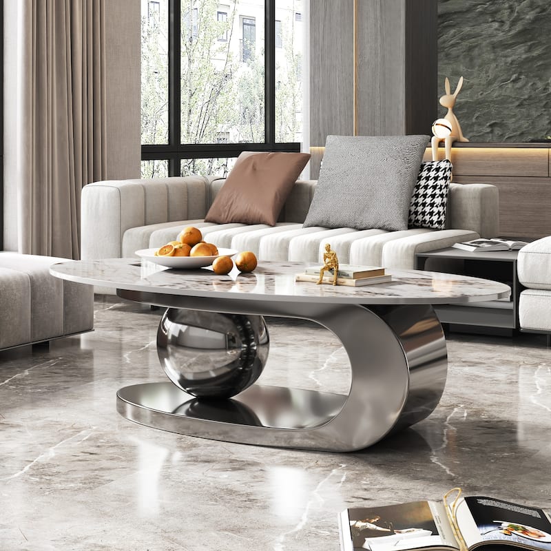 49.2 Inches Oval Faux Marble Coffee Table for Living Room