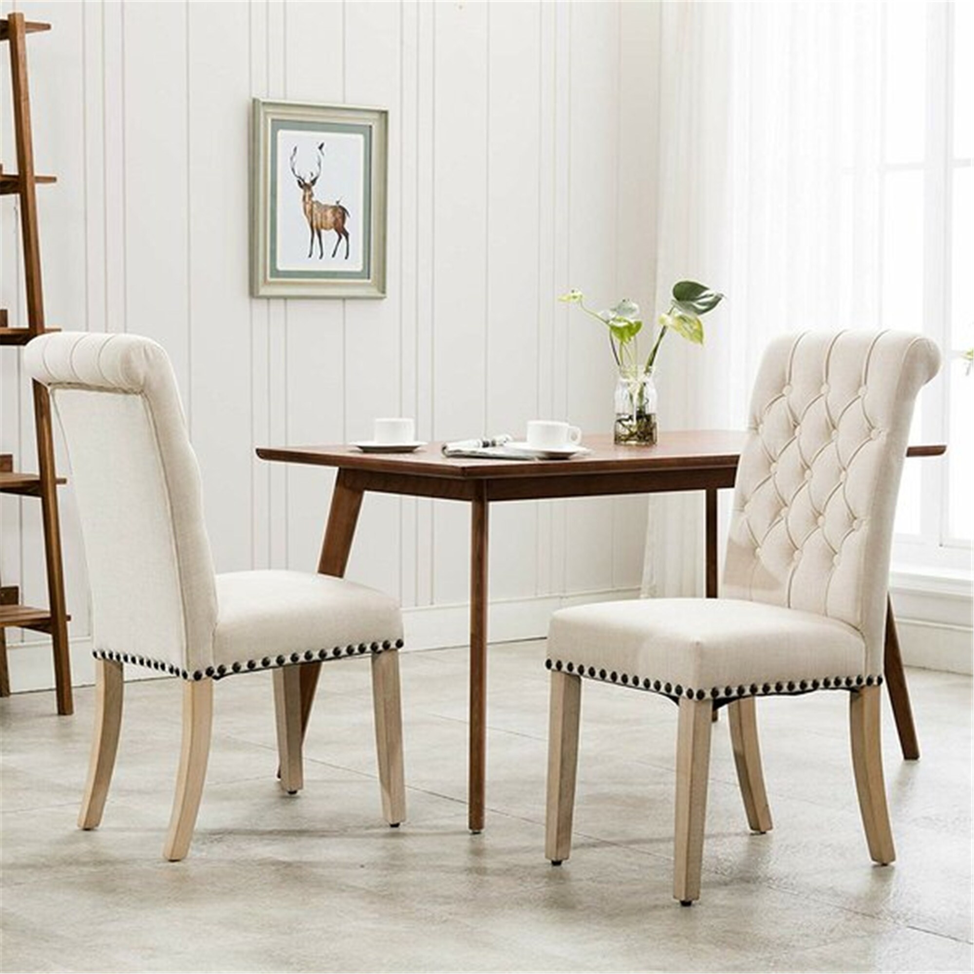 Tufted Linen Upholstered Parsons Chair Set Of 2 Overstock 32338237