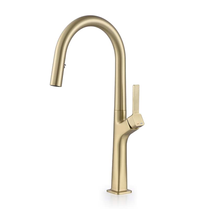 Single Handle Kitchen Faucet with Pull Down Sprayer Brass Single Hole Brass Pull Down Kitchen Sink Faucets - Brushed Gold