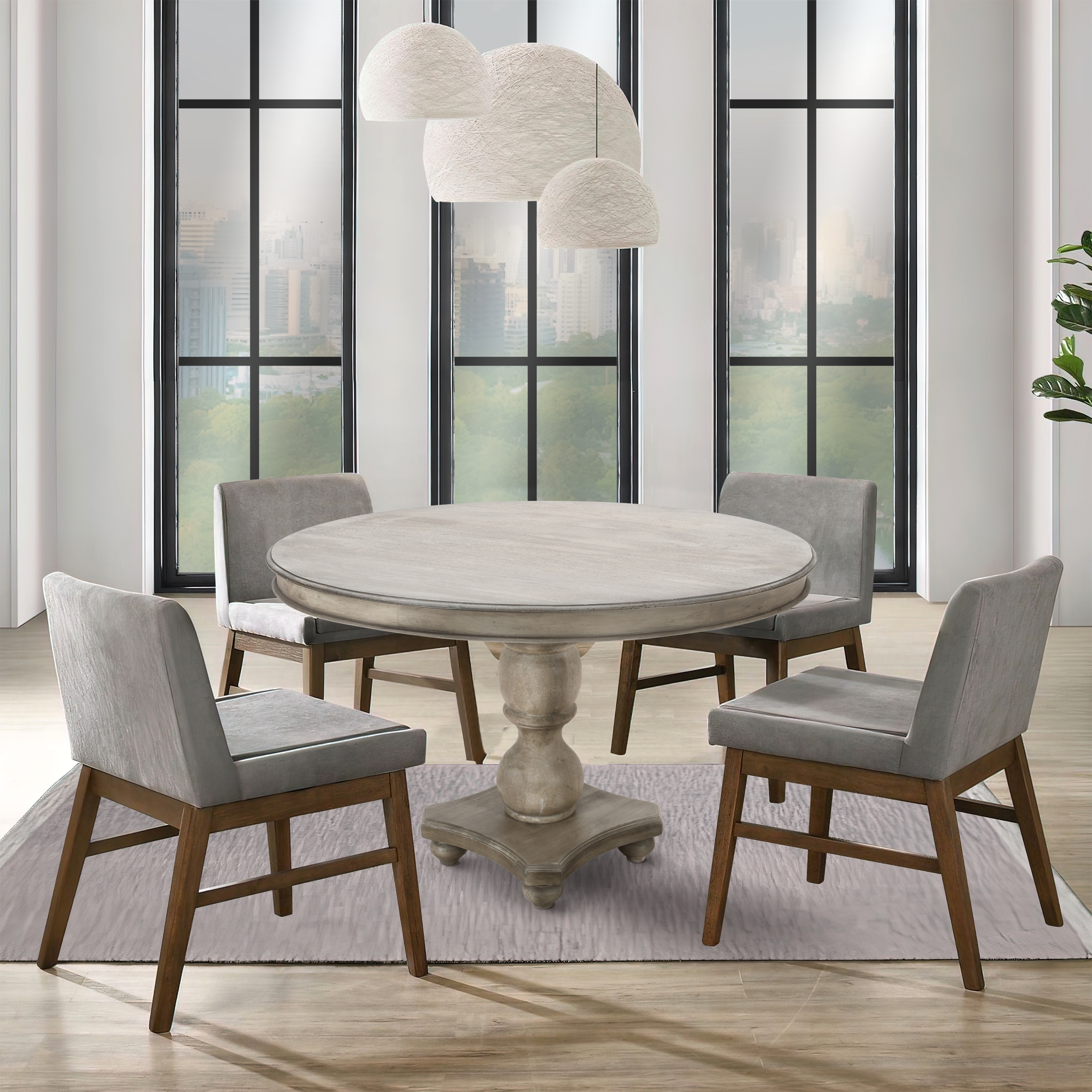 42 Inch Handcrafted Mango Wood Dining Table Pedestal Base Round Molded Top Washed White Gray Bed Bath Beyond 37216172