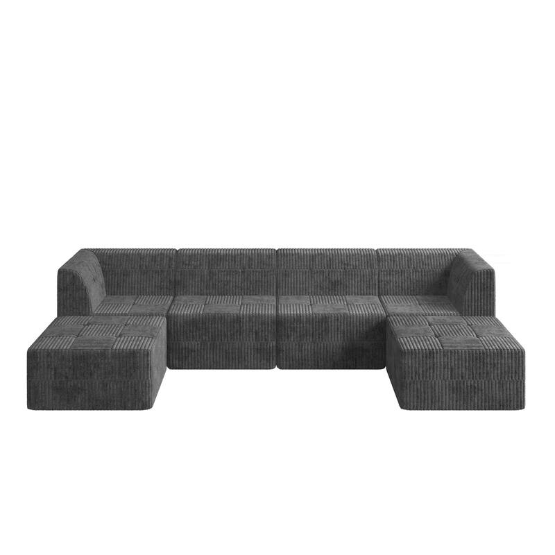 U-Shape Sleeper Sofa,No Tool Modular Corduroy,Space-Saving Living Room