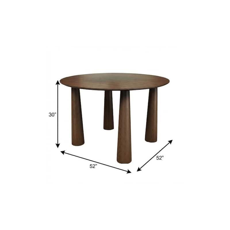 HomeRoots 52" Walnut Solid Wood Round Top Dining Table - 52.00 in. x 30.00 in. x 52.00 in.