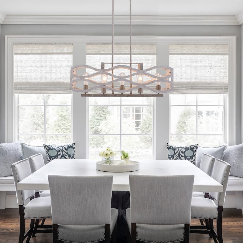 Coastal 5-Light 34" Distressed Wood Chandelier, Dimmable Pendant Light for Kitchen Island Beach House