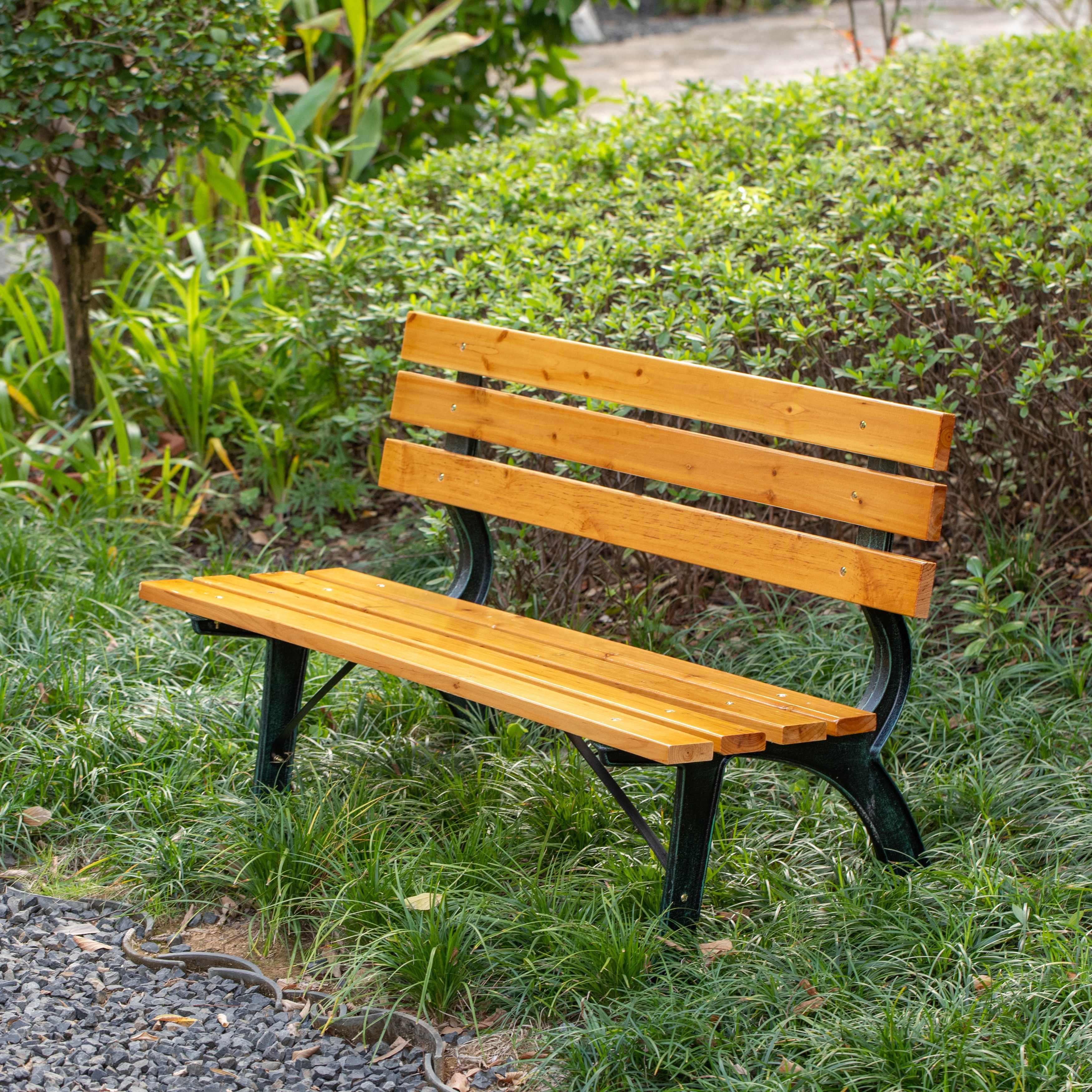 Gardenised Wood Park Bench with Iron Frame - Bed Bath & Beyond