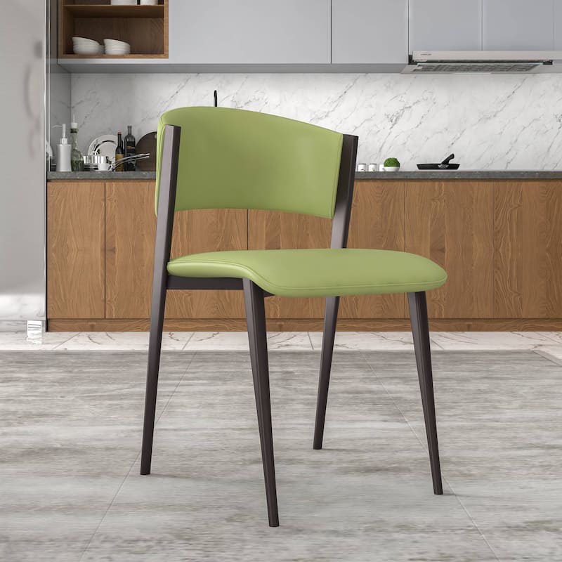 Aspen Dining Chair with Leather Seat in Black Metal by LeisureMod