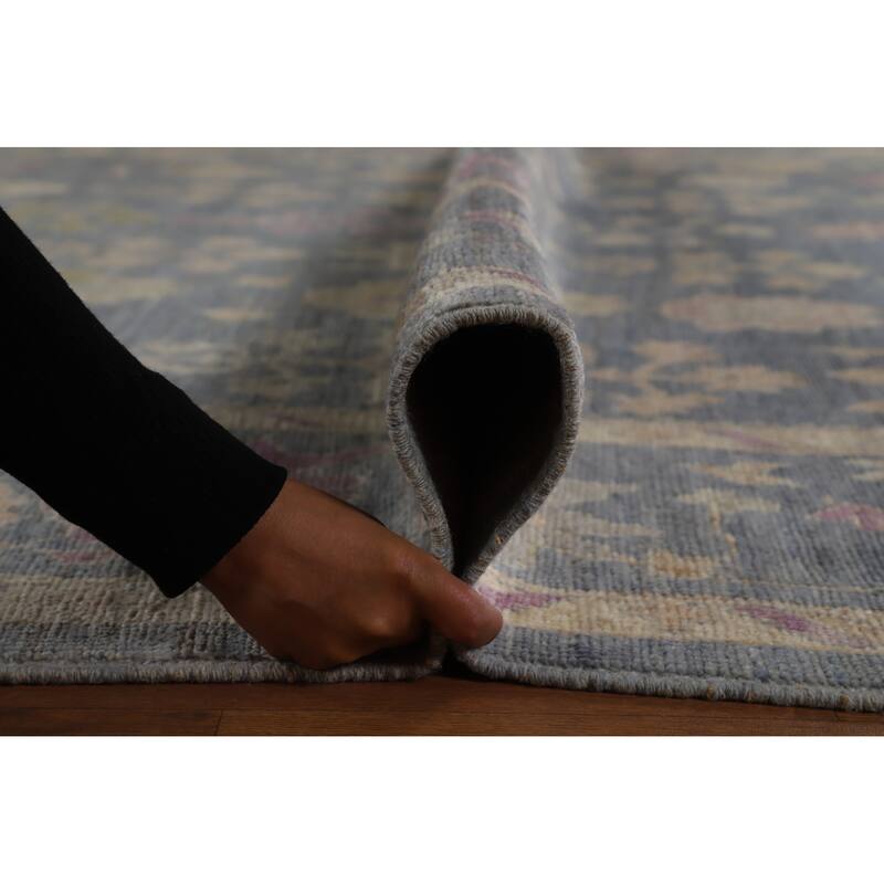 Hand Knotted Oriental 100% Wool Carpet Transitional All-Over Navy Blue & Blues Oushak Area Rug - 11' 11'' X 9' 3''