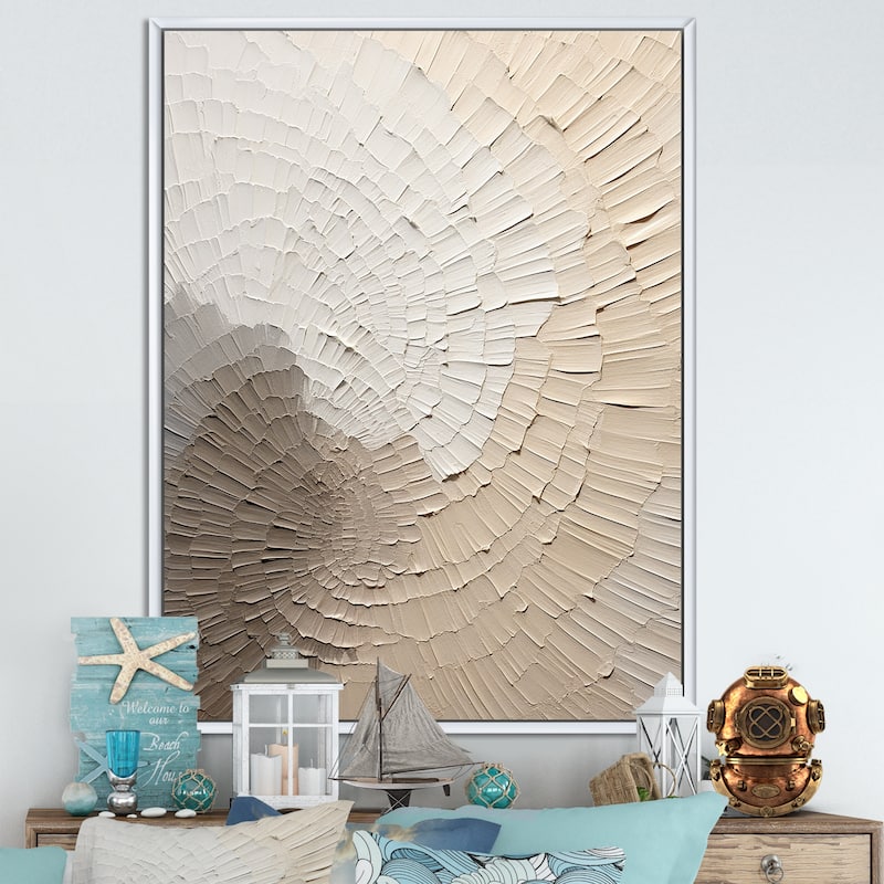 Designart "Graceful Minimalism Beige Muted Art" Ray Framed Wall Art Living Room - 24 in. wide x 32 in. high - White