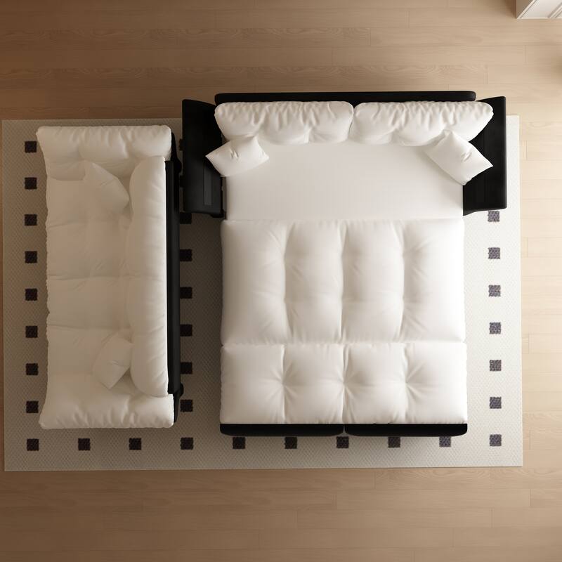 74.8" Queen Pull Out Sofa Bed, 3-in-1 Convertible Sleeper Tufted Sofa with 2 Soft Pillows,Multi-Functional Velvet Loveseat Bed