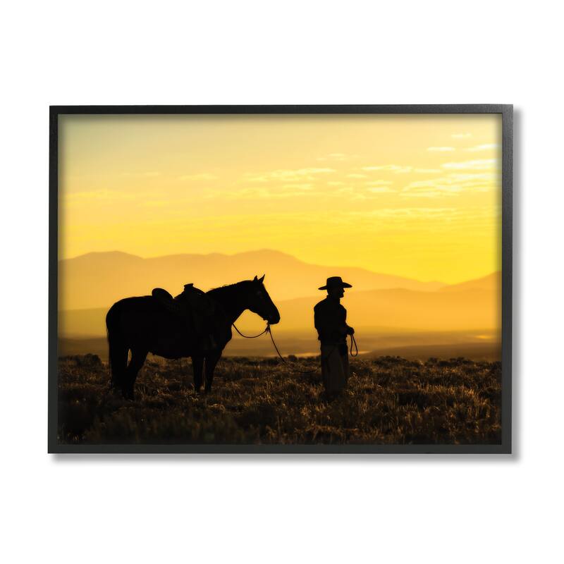 Stupell Cowboy Sunset Landscape Framed Giclee Art Design by PBurchettePhoto