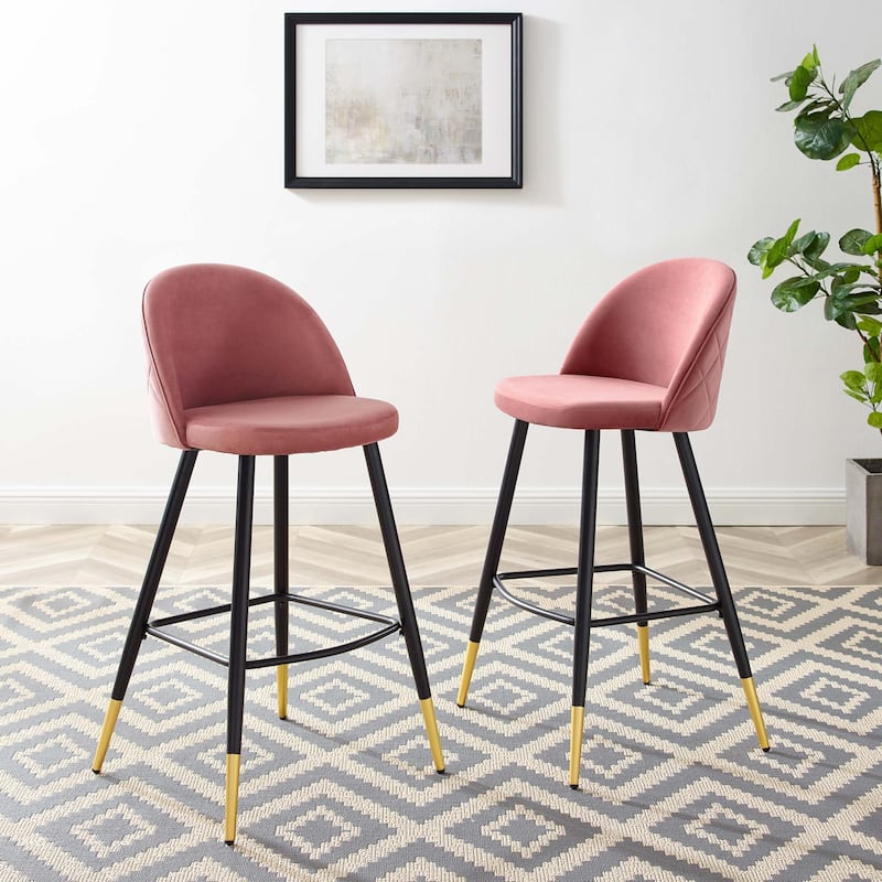Modway Cordial Performance Velvet Dining Bar Stools in Mint, Set of 2