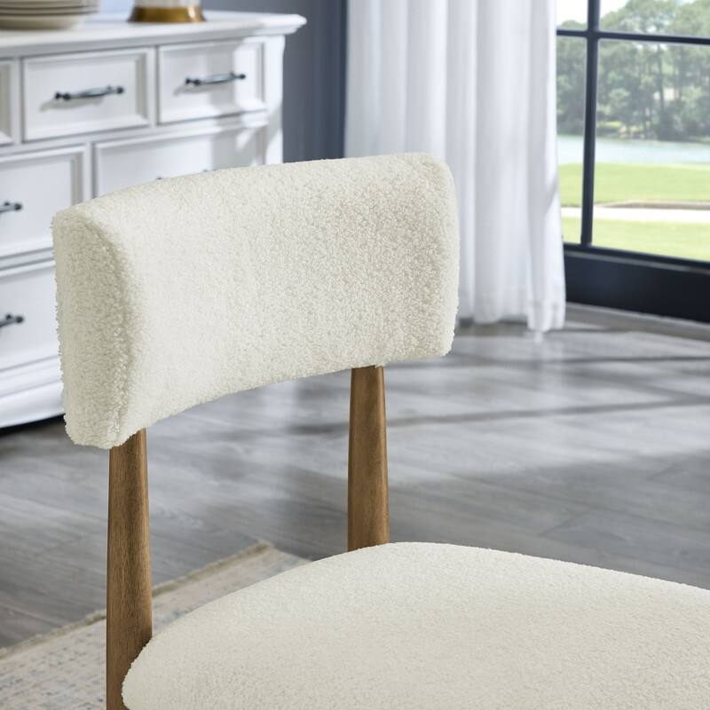 Darla Set of 2 Walnut Oak Dining Side Chairs with Beige Sherpa Fabric