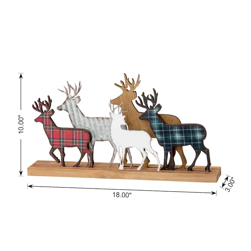 Glitzhome Christmas Galvanized Metal Wooden Reindeer Figurine Table Decor
