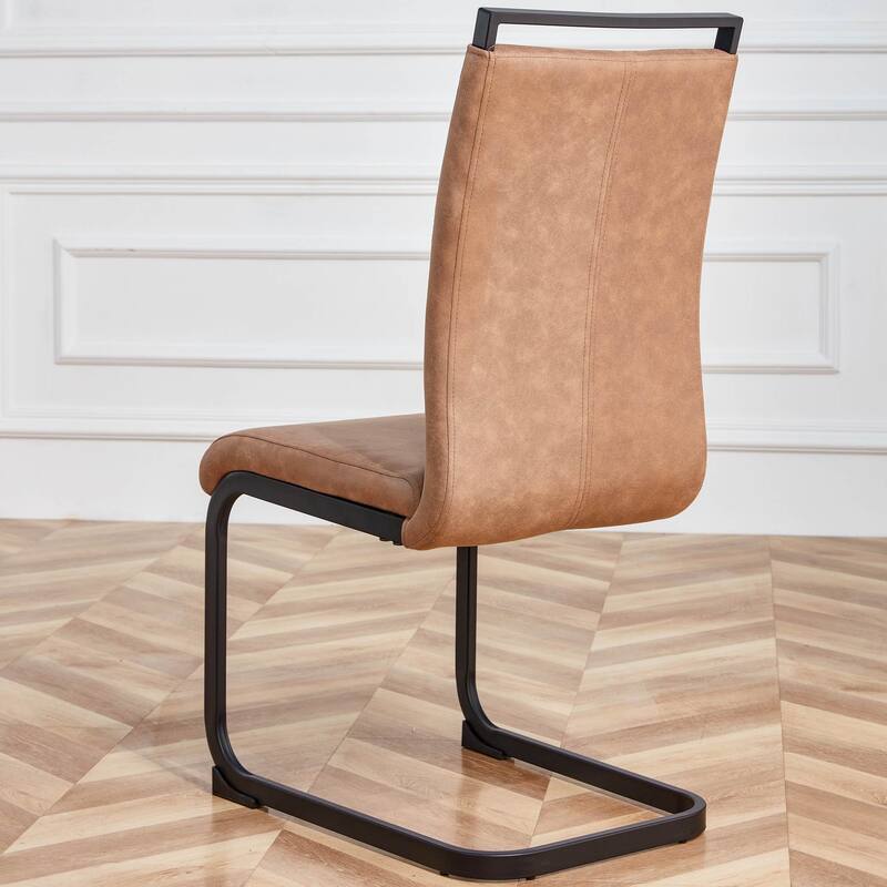Modern PU Faux Leather High Back Dining Chairs with C-shaped Tube Chrome Metal Legs