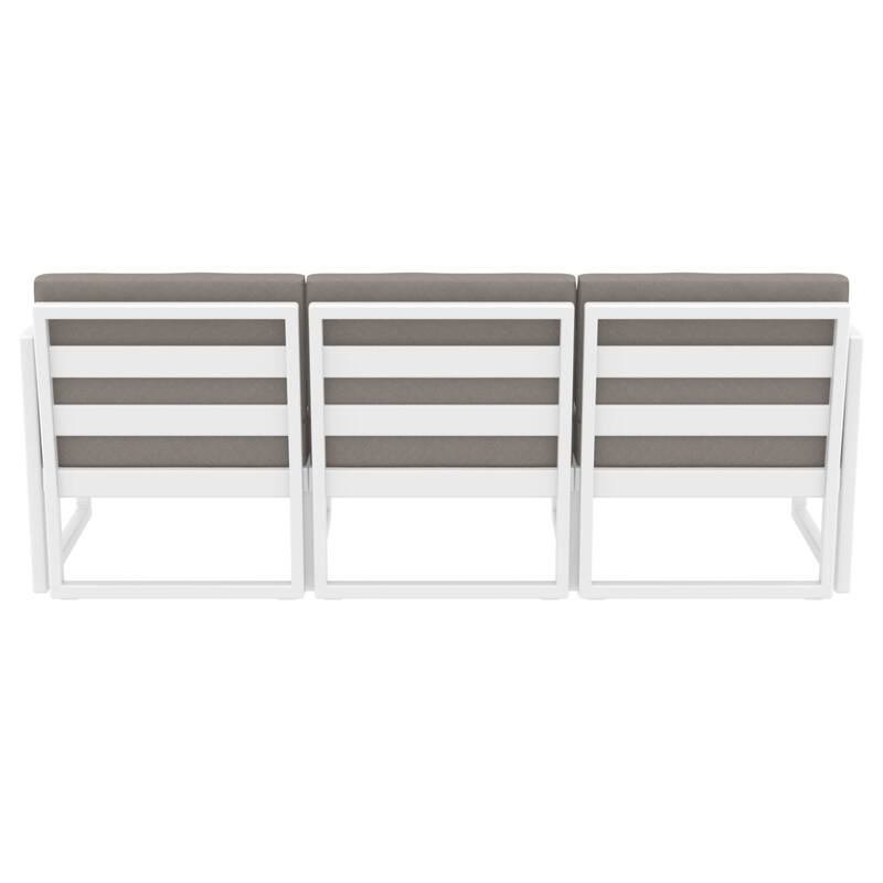 79" White Outdoor Patio Sofa with Sunbrella Taupe Brown Cushion