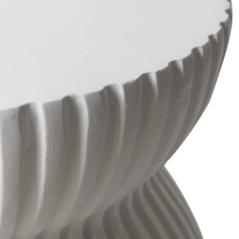 Mander Fiberstone Side Table - Ribbed Hourglass End Accent Table for Indoor or Outdoor Use