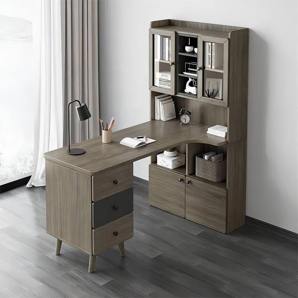 Modern Simple Style Home Office Bookcase and Corner Computer Desk Combination