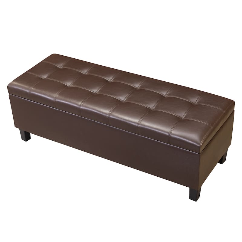 Adeco Faux Leather Storage Ottoman Bench for Living Room