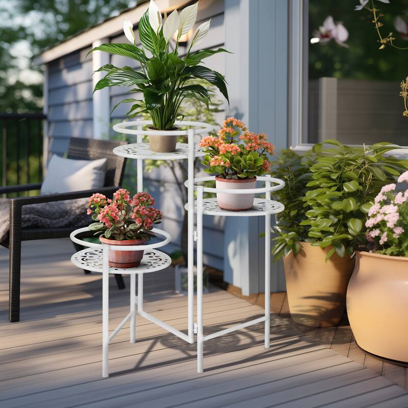Sagebrook Home 22" Metal Folding 3Tier Plant Stand, Round, 22"H, Solid Color - 10" x 10" x 22" - White