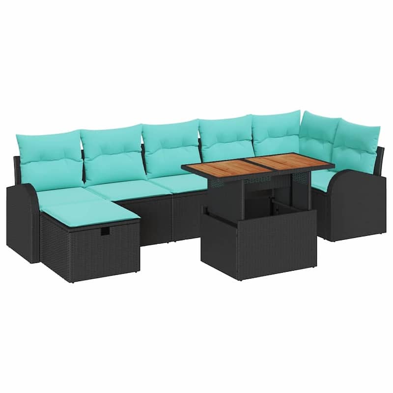 vidaXL 8 Garden Sofa Set with Cushions Black/Grey Poly Rattan - 113.8 x 48.8 x 27.2