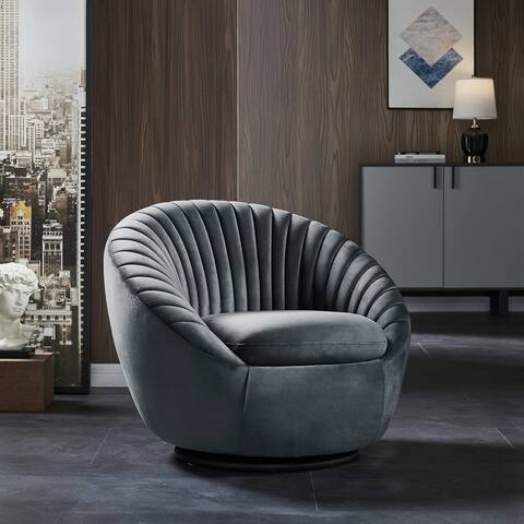 Toswin Velvet Rotatable Single Home Furniture Sofa Velvet Upholstered Recliner with Solid Wood Frame+iron Pedestal Gray