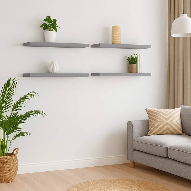 Zyno Wall Shelf Set of 4, Matte Gray MDF Body, Modern Design 32 Inch