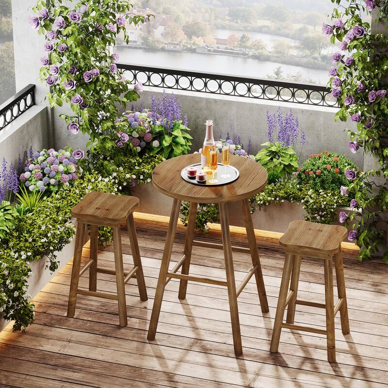 Solid Wood Bar Table & 2 Barstools Set, Pub Bistro Coffee Cocktail Dining Accent Table, Home Bar Kitchen Breakfast Nook