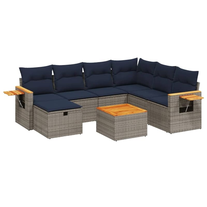 vidaXL Patio Sofa Set with Cushions Outdoor Conversation Furniture Poly Rattan - 24.4" x 24.4" x 27.2"