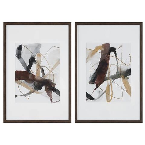 Uttermost Burgundy Interjection Abstract Prints (Set of 2) - 26.5"W x 39.5"H x 2.125"D