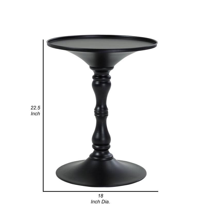 18 in. Black Round Metal End Table, Durable Hourglass Frame
