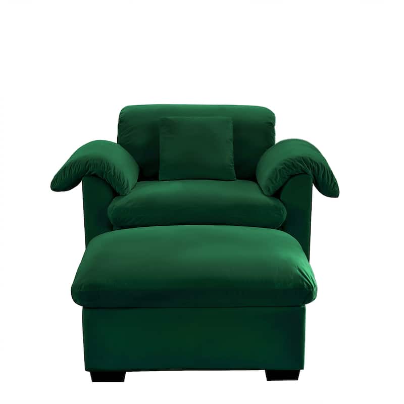 GDFStudio - Moss Velvet Deep Seat Sofa with Storage and 1 Ottoman