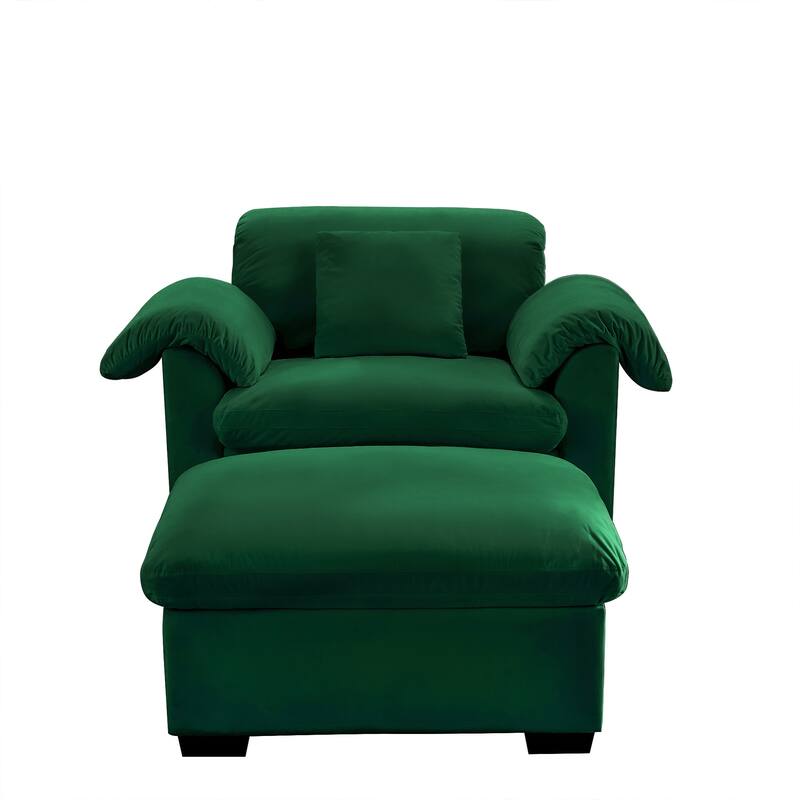 Velvet Deep Seat Storage Sofa Chair with Fluffy Armrest Pillows & Backrest