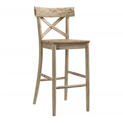 Rustic 29 Inch Wooden Bar Stool with Solid Wood Seat, Tuscan Inspired Design, Stylish Seating for Kitchen or Bar