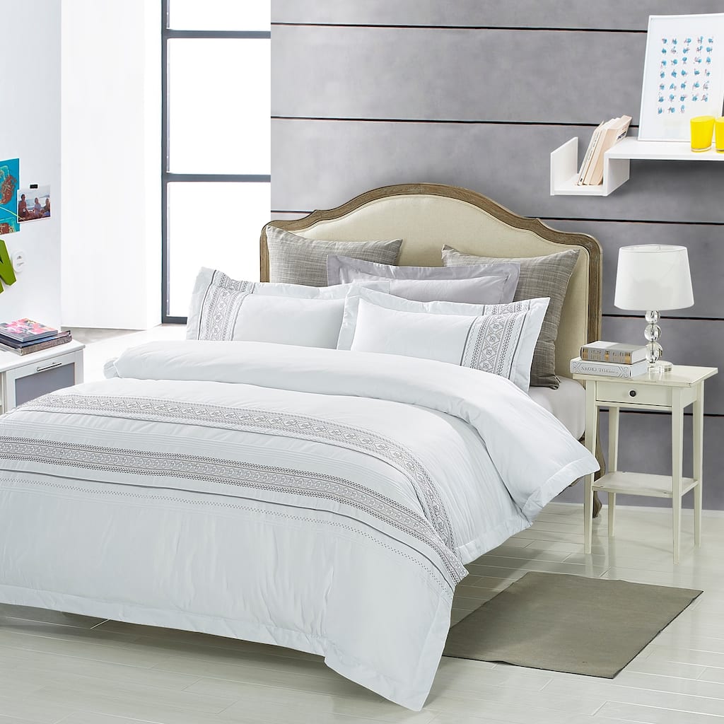 Superior Burlington 300 Thread Count Embroidered Cotton Duvet Cover Set